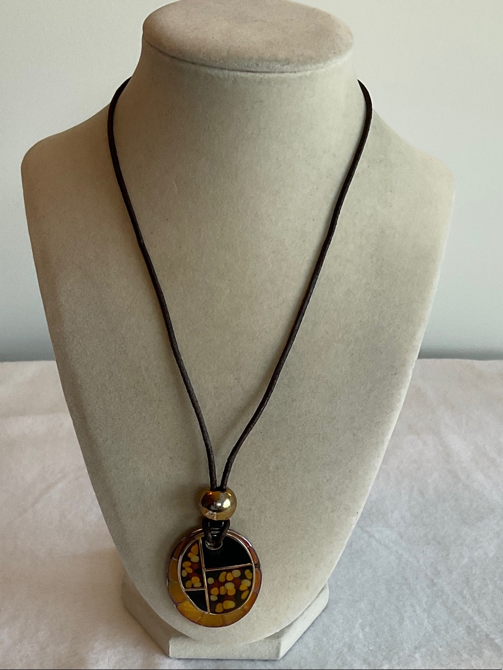Kenneth Cole Yellow and Brown Round Pendant Necklace on Cord